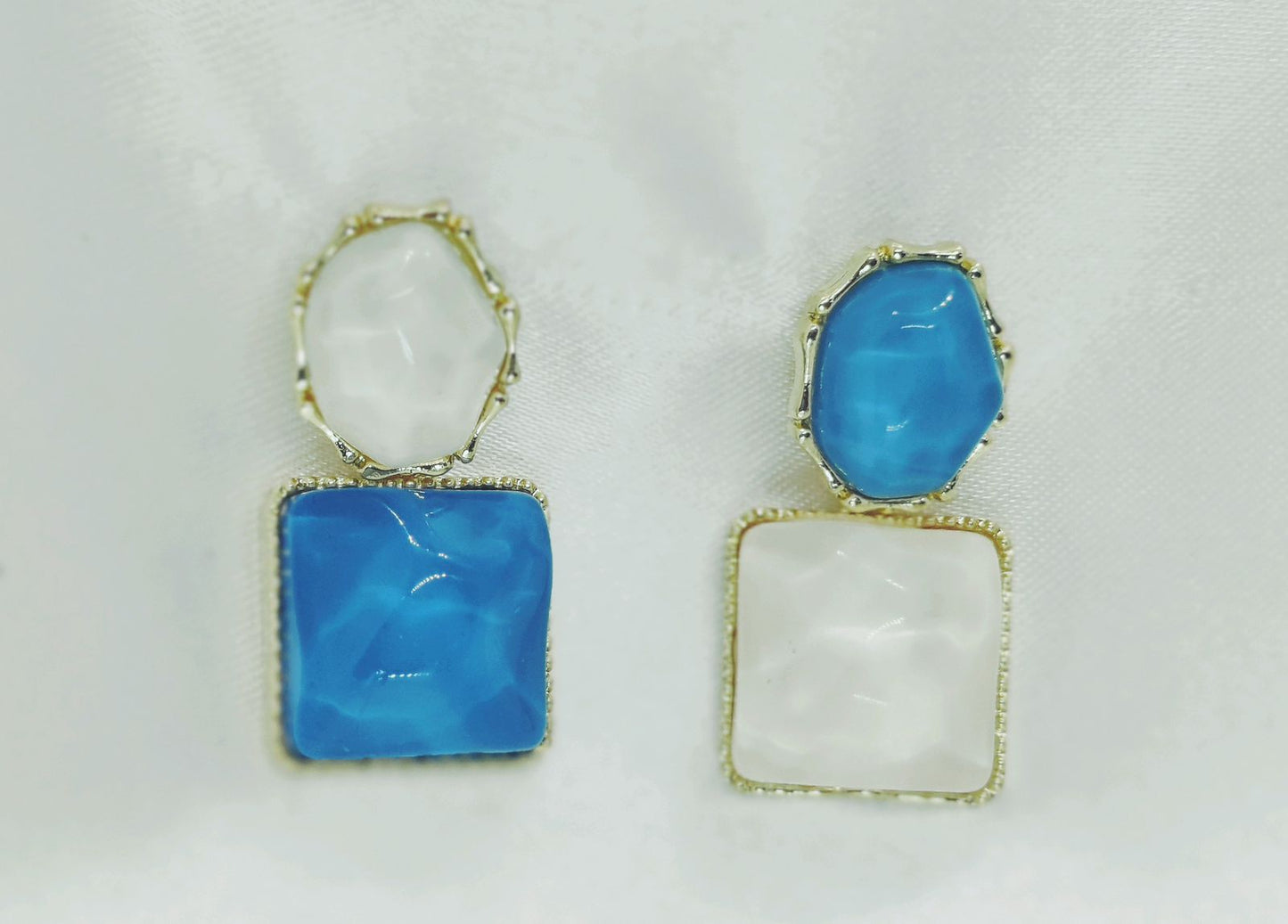 Elegant Blue & White Stone Dangle Earrings | Dual - Tone Chic Jewelry for Women. - Dynamic Deals