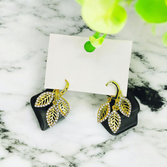 Exquisite Crystal - Studded Gold Leaf Earrings – Perfect for Timeless Elegance ✨ - Dynamic Deals