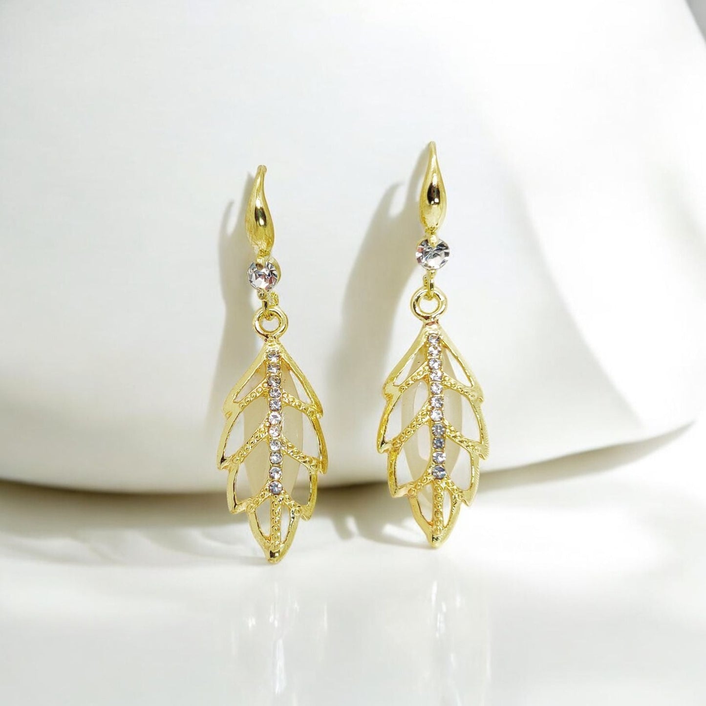 Golden Leaf Crystal Drop Earrings | Elegant Dangle Jewelry for Women | Perfect for Special Occasions - Dynamic Deals