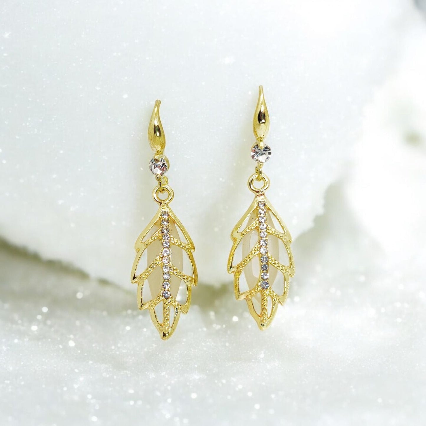 Golden Leaf Crystal Drop Earrings | Elegant Dangle Jewelry for Women | Perfect for Special Occasions - Dynamic Deals