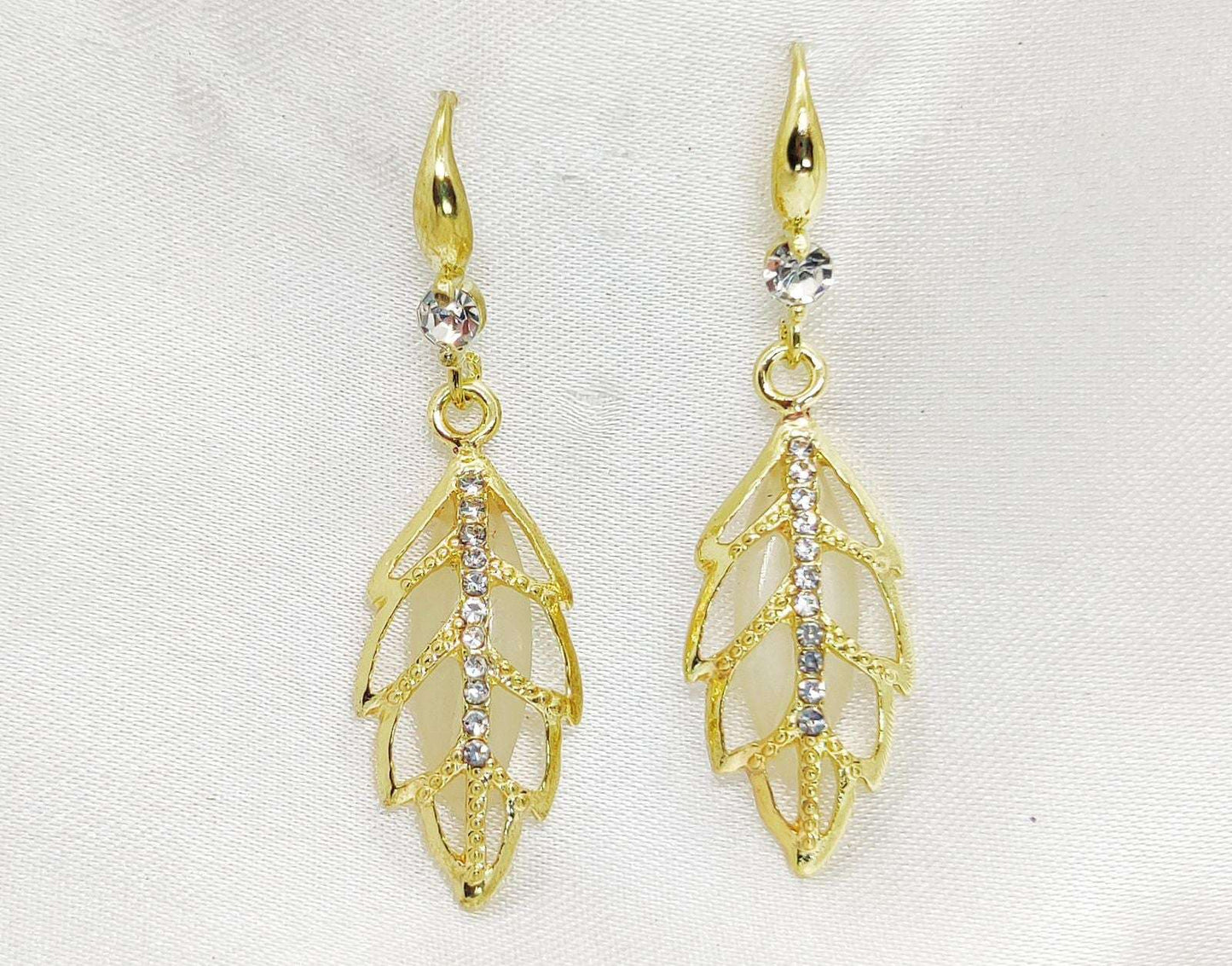Golden Leaf Crystal Drop Earrings | Elegant Dangle Jewelry for Women | Perfect for Special Occasions - Dynamic Deals