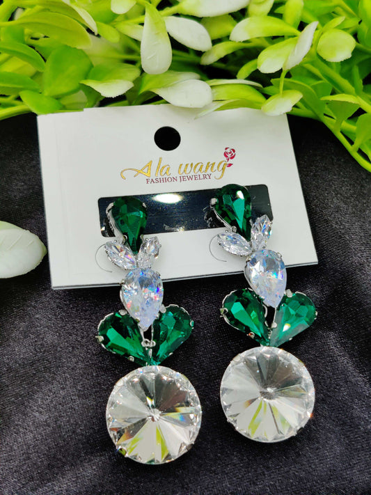 Green & Clear Crystal Spike Drop Earrings - Statement Sparkle & Tarnish - Free ✨💎💚 - Dynamic Deals