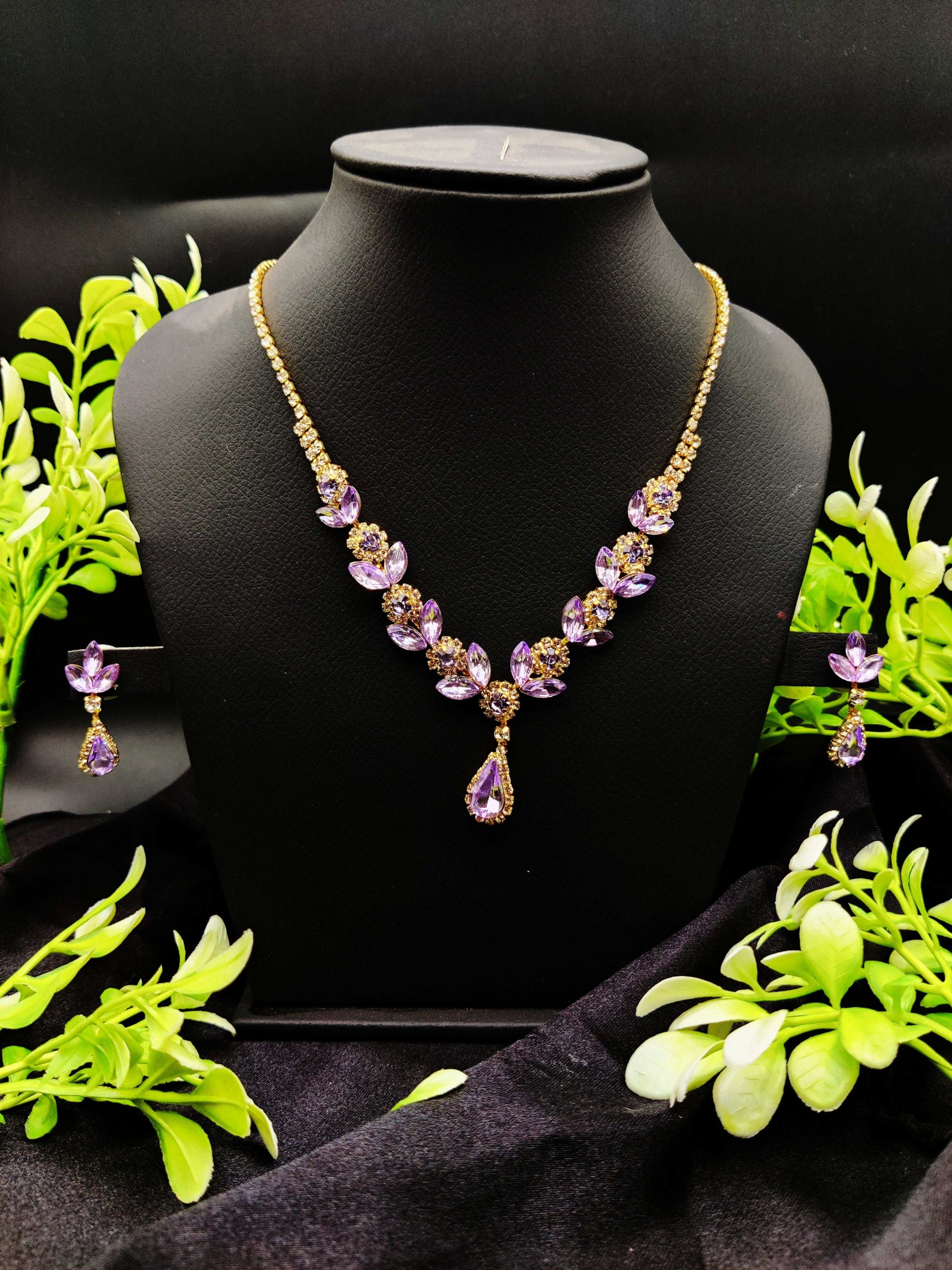 Lavender Zircon Blossom Necklace & Earring Set - Ethereal Elegance ✨🌸 - Dynamic Deals