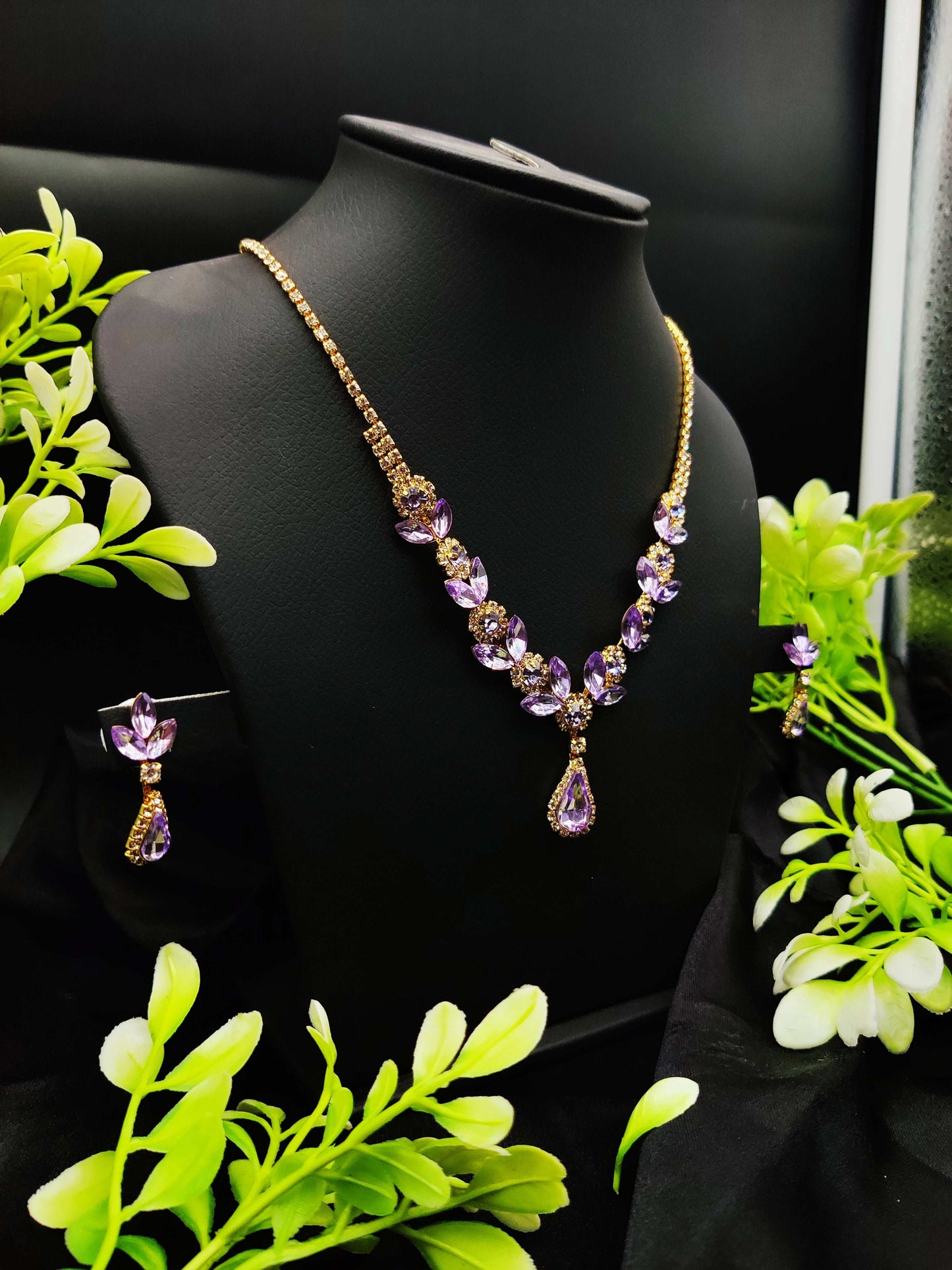 Lavender Zircon Blossom Necklace & Earring Set - Ethereal Elegance ✨🌸 - Dynamic Deals