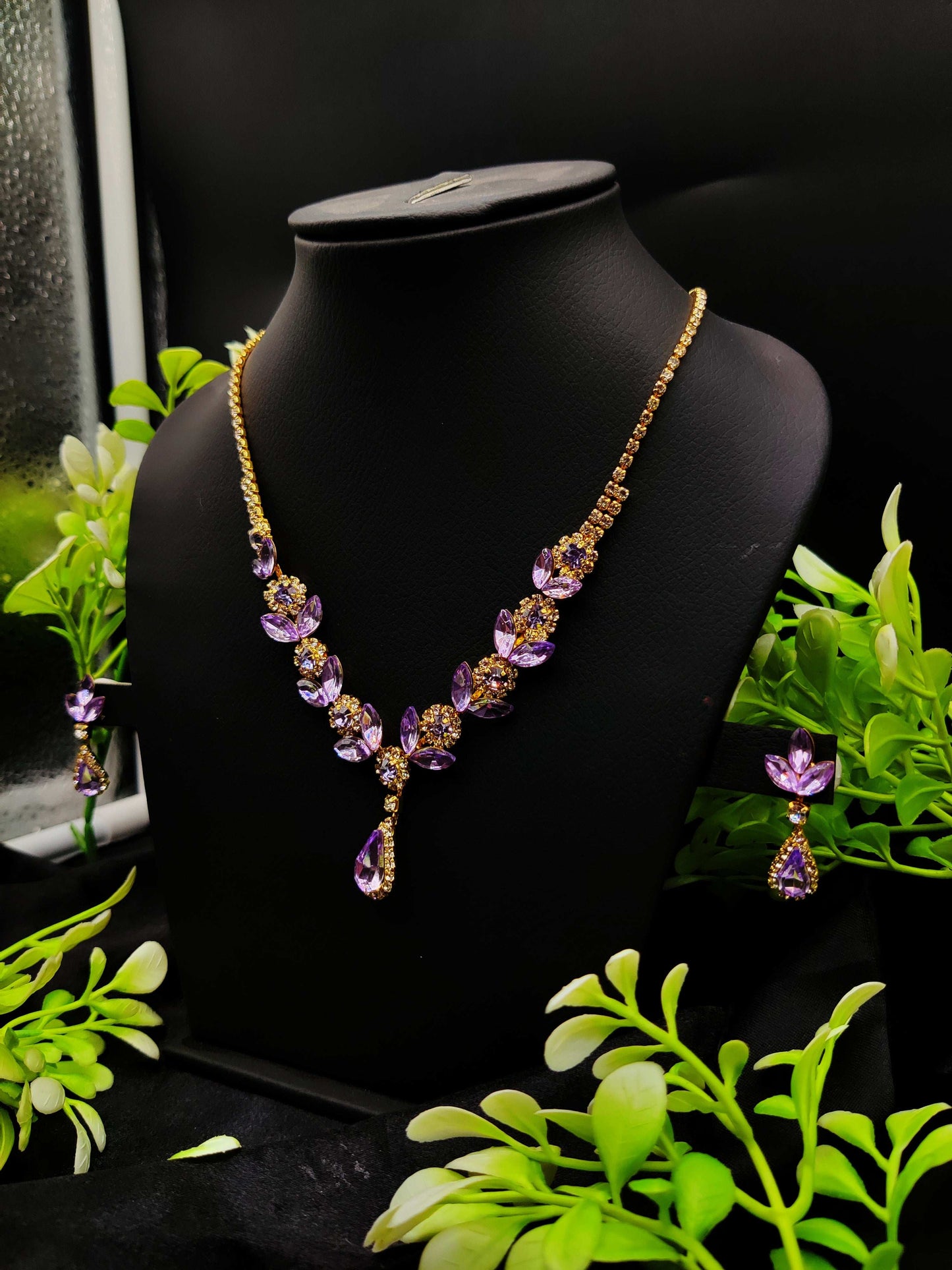 Lavender Zircon Blossom Necklace & Earring Set - Ethereal Elegance ✨🌸 - Dynamic Deals