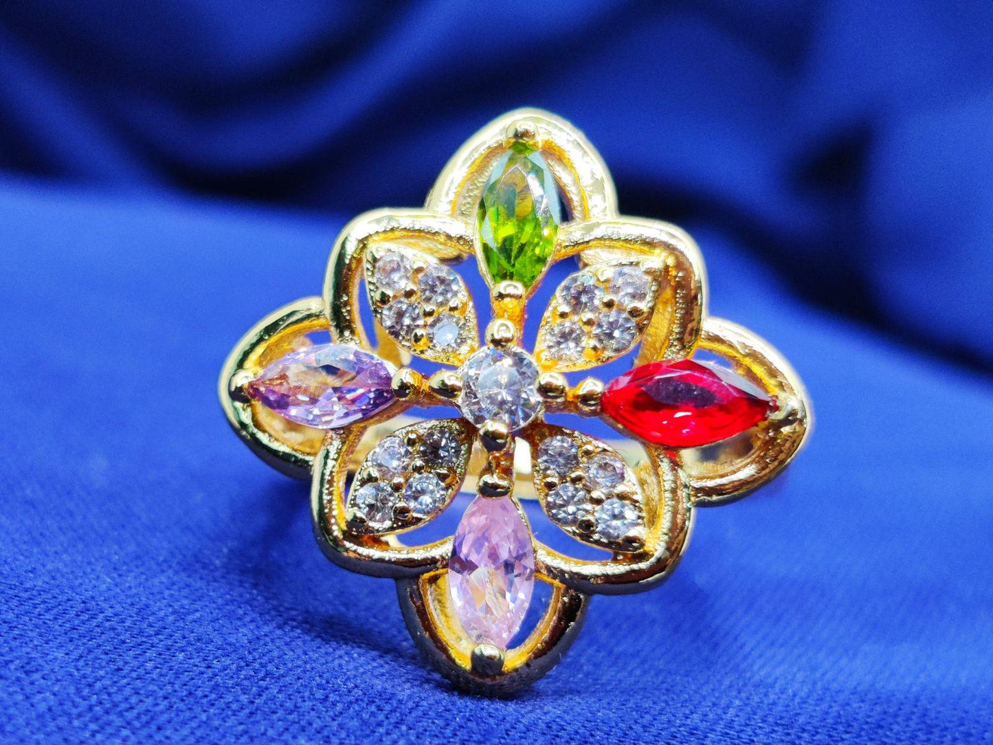 Majestic Floral Elegance 🌸 – Multicolor Gemstone Bloom Ring for Timeless Beauty - Dynamic Deals