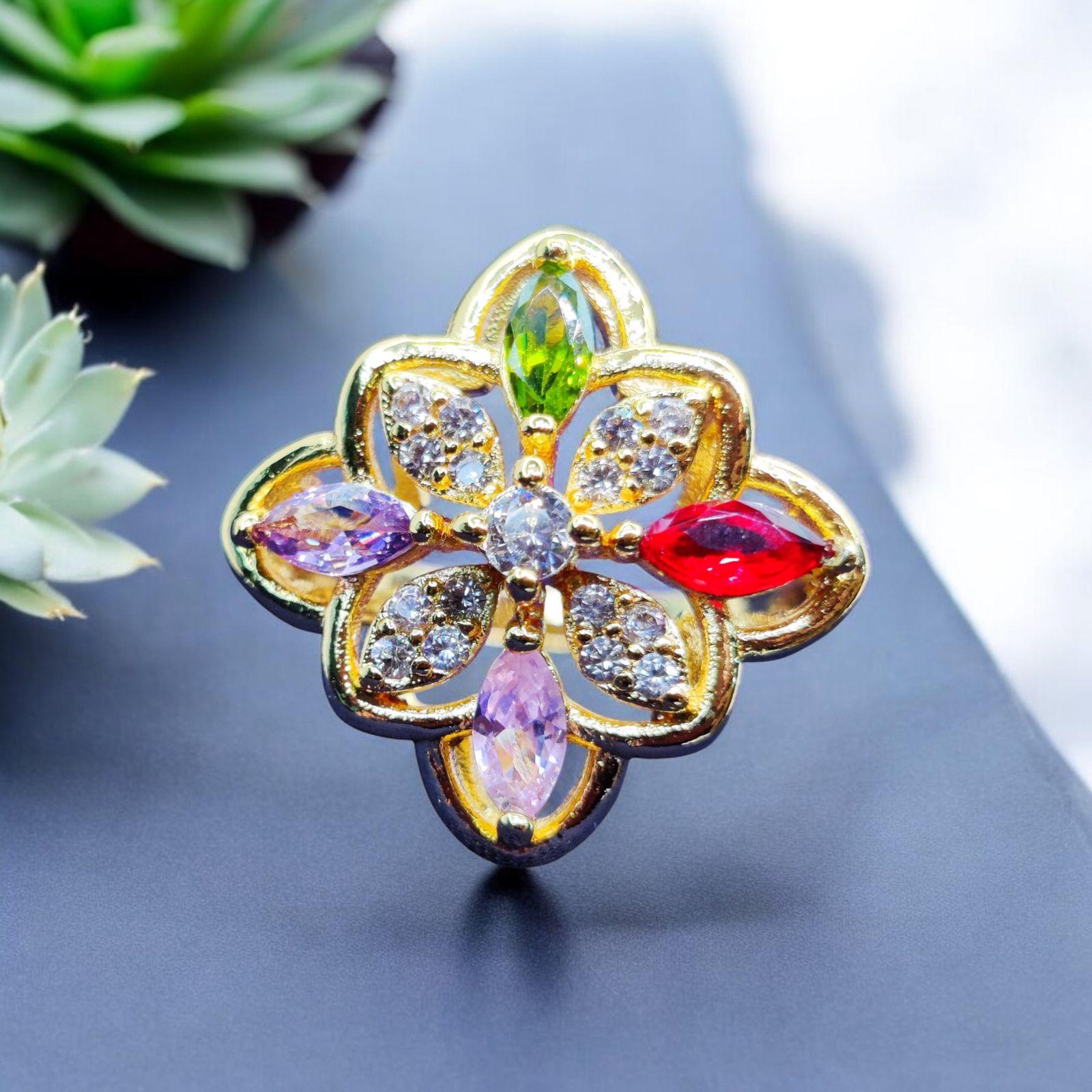 Majestic Floral Elegance 🌸 – Multicolor Gemstone Bloom Ring for Timeless Beauty - Dynamic Deals
