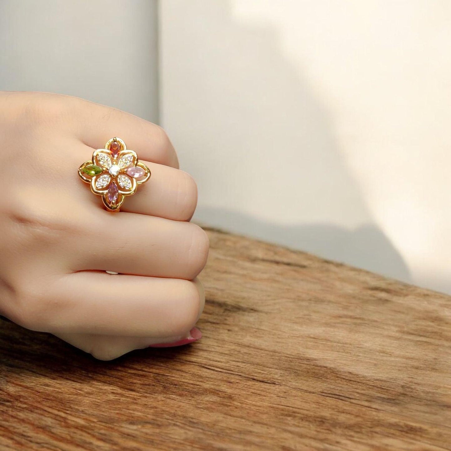 Majestic Floral Elegance 🌸 – Multicolor Gemstone Bloom Ring for Timeless Beauty - Dynamic Deals