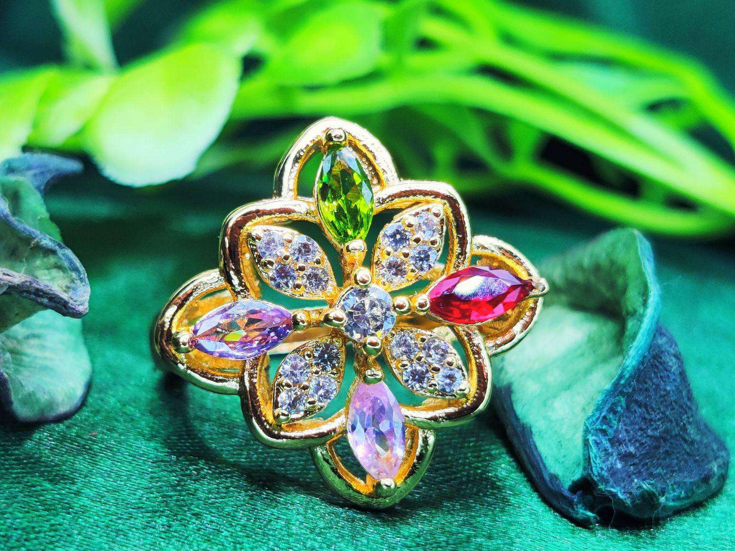 Majestic Floral Elegance 🌸 – Multicolor Gemstone Bloom Ring for Timeless Beauty - Dynamic Deals