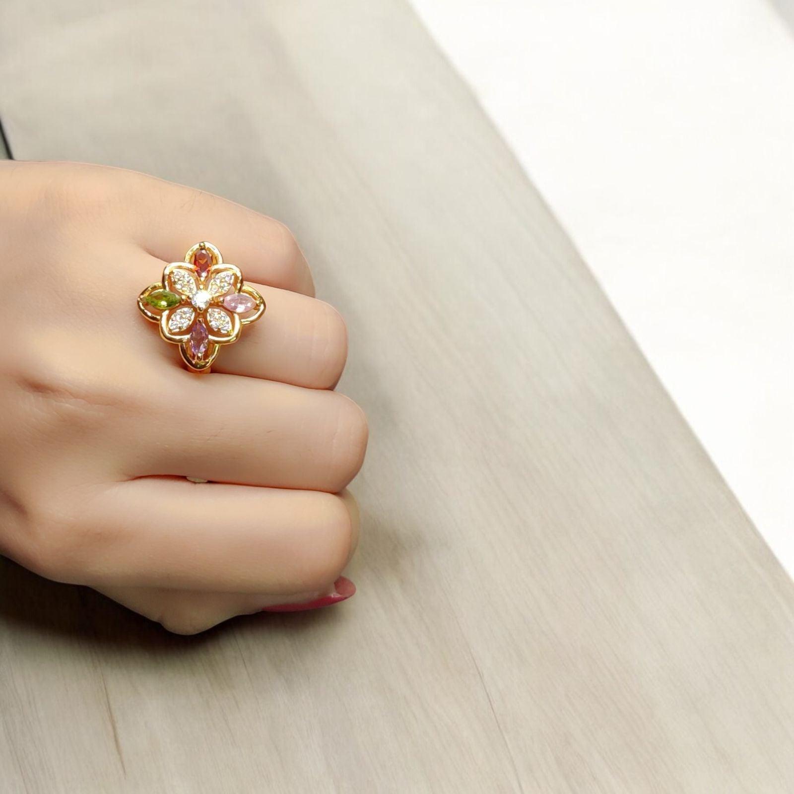 Majestic Floral Elegance 🌸 – Multicolor Gemstone Bloom Ring for Timeless Beauty - Dynamic Deals