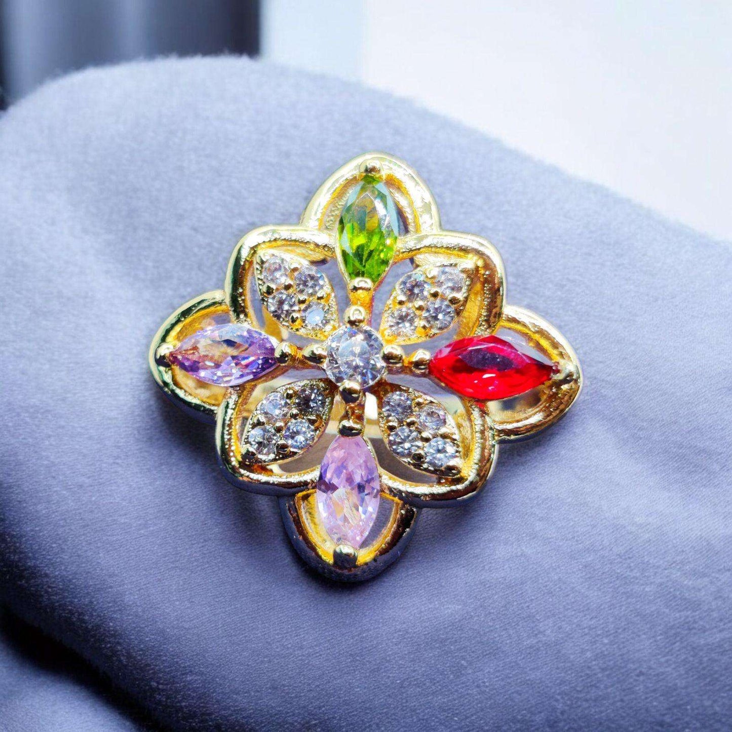 Majestic Floral Elegance 🌸 – Multicolor Gemstone Bloom Ring for Timeless Beauty - Dynamic Deals