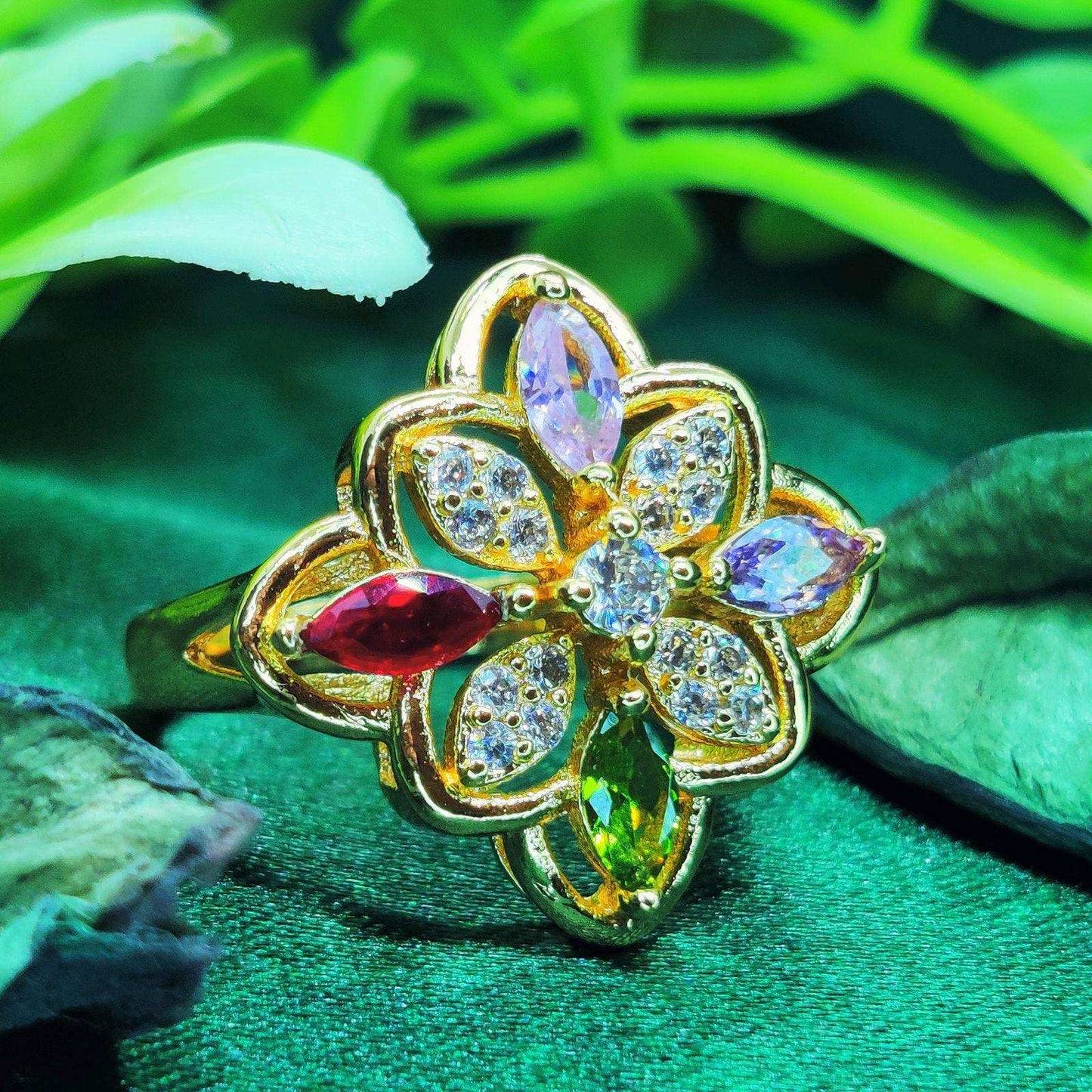 Majestic Floral Elegance 🌸 – Multicolor Gemstone Bloom Ring for Timeless Beauty - Dynamic Deals