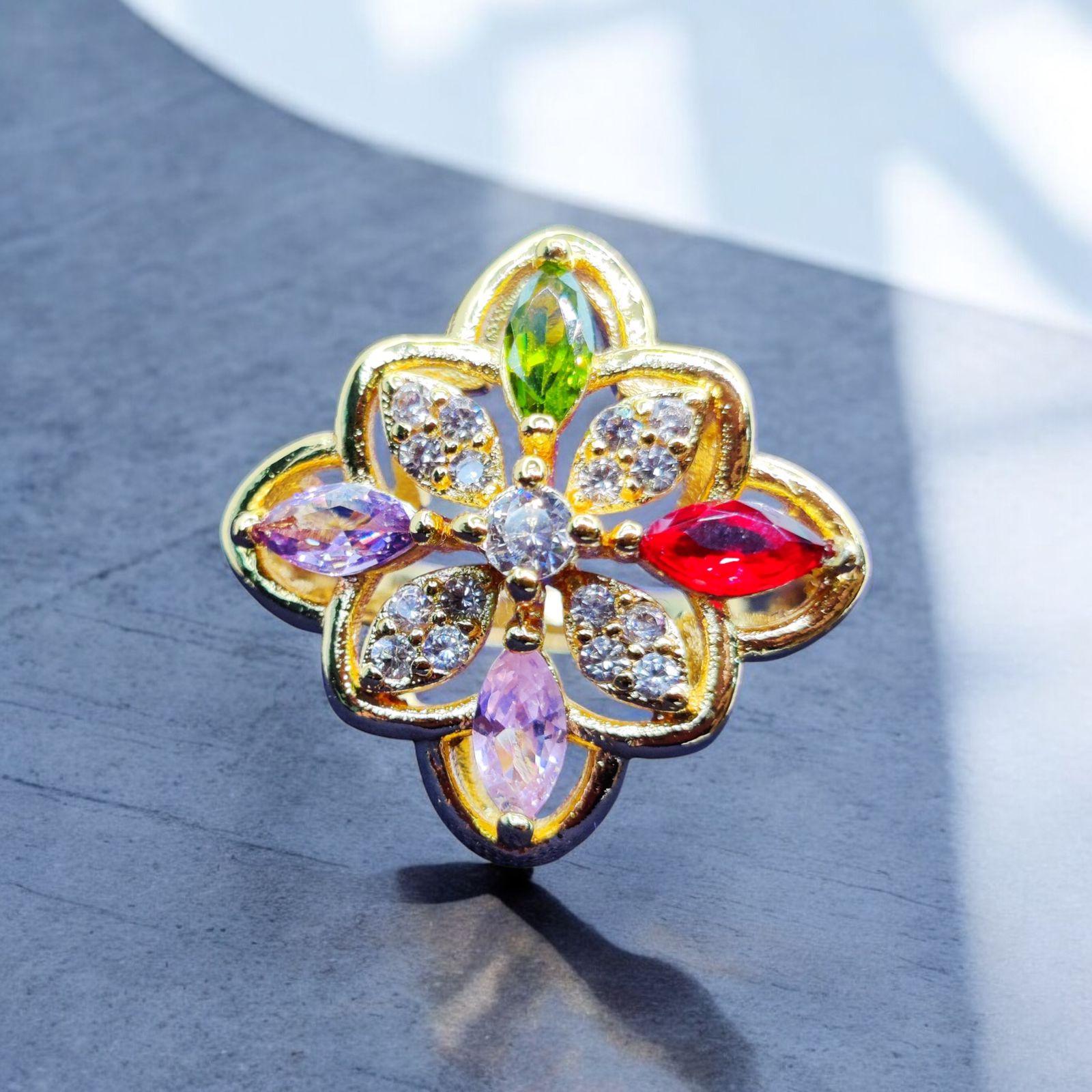 Majestic Floral Elegance 🌸 – Multicolor Gemstone Bloom Ring for Timeless Beauty - Dynamic Deals