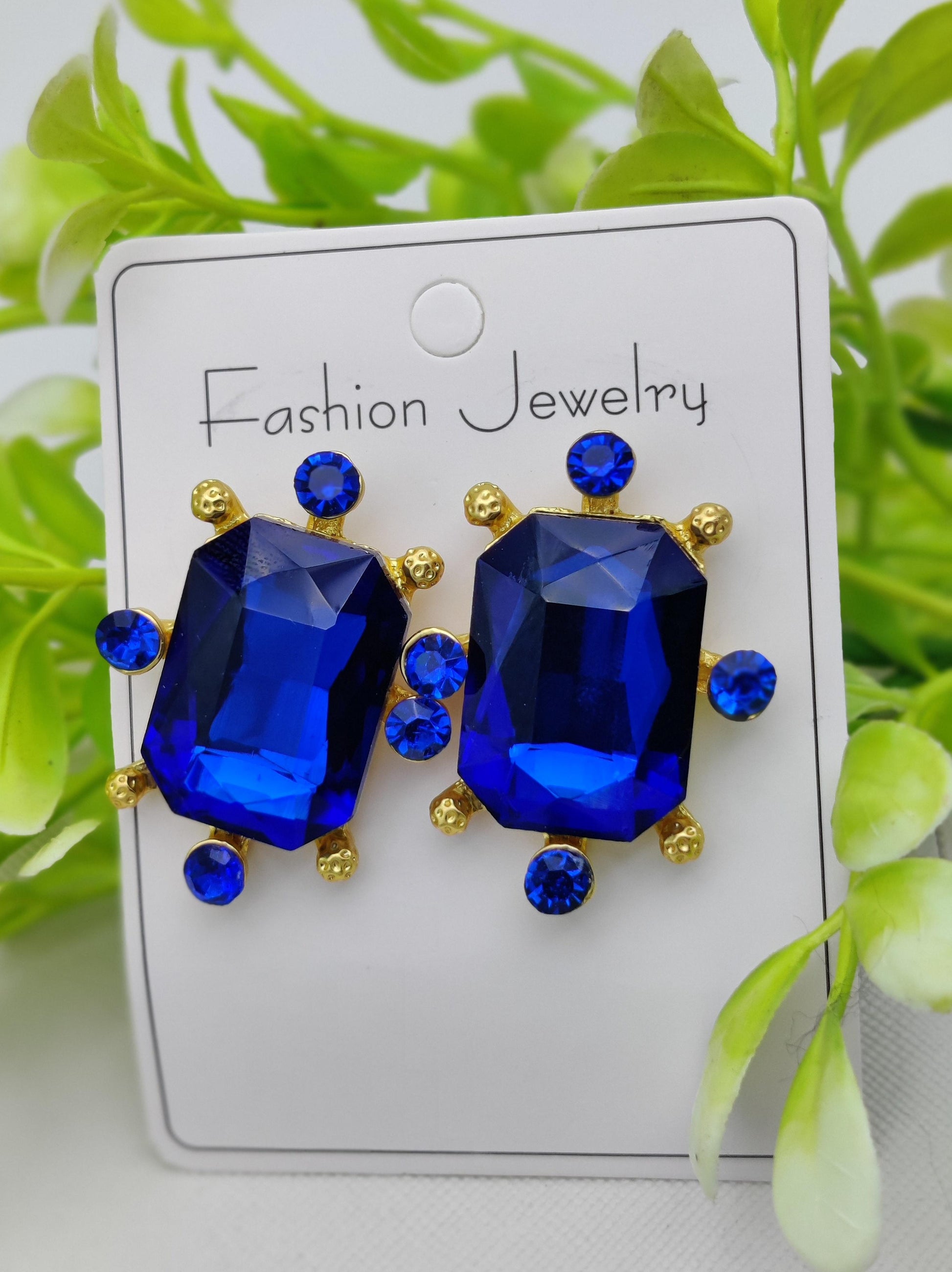 Majestic Royal Blue Statement Earrings with Gold Accents – Elegant Fashion Jewelry for Women - Dynamic Deals
