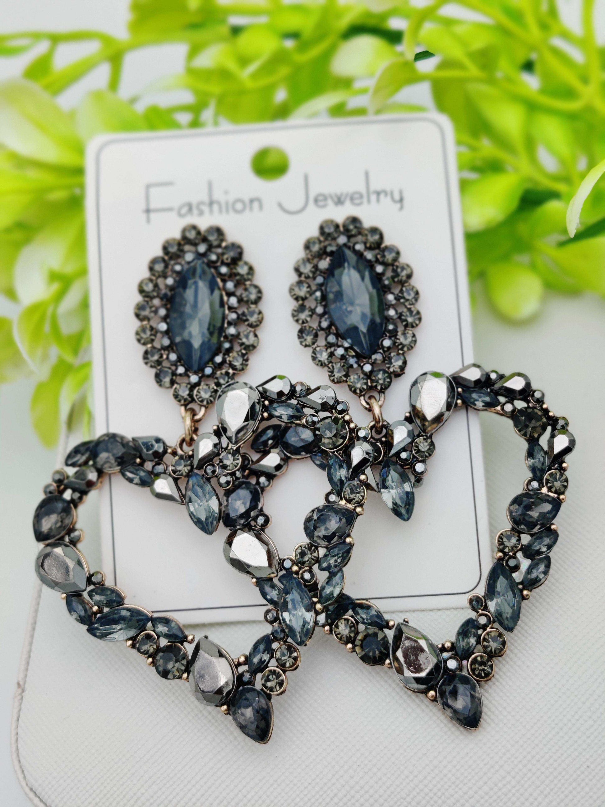 Midnight Bloom Crystal Statement Earrings - Dramatic Elegance ✨🖤 - Dynamic Deals