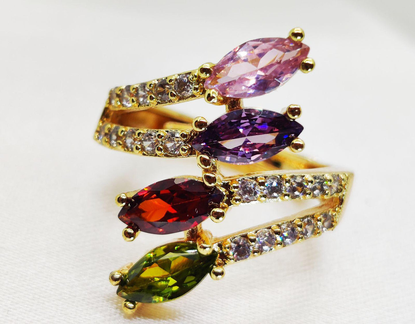 Multicolor Marquise Gemstone Ring - Premium Gold Plated Elegant Ring for Women 💍✨ - Dynamic Deals