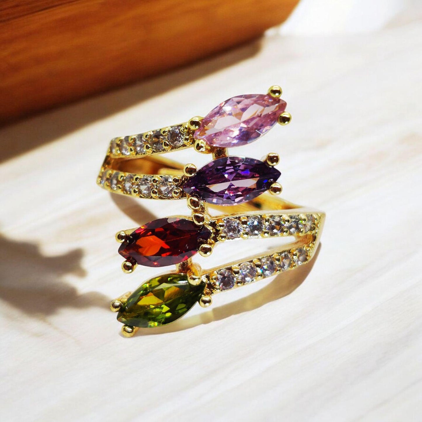 Multicolor Marquise Gemstone Ring - Premium Gold Plated Elegant Ring for Women 💍✨ - Dynamic Deals