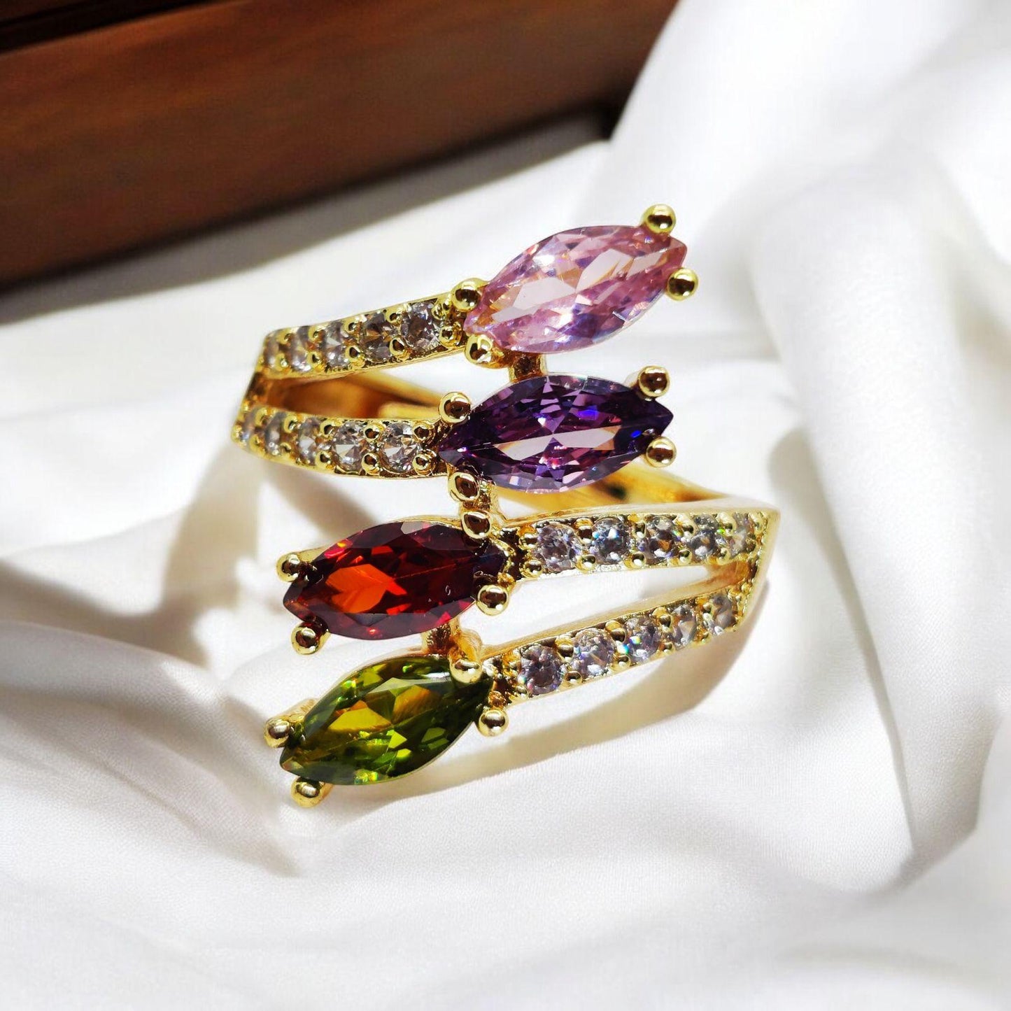 Multicolor Marquise Gemstone Ring - Premium Gold Plated Elegant Ring for Women 💍✨ - Dynamic Deals