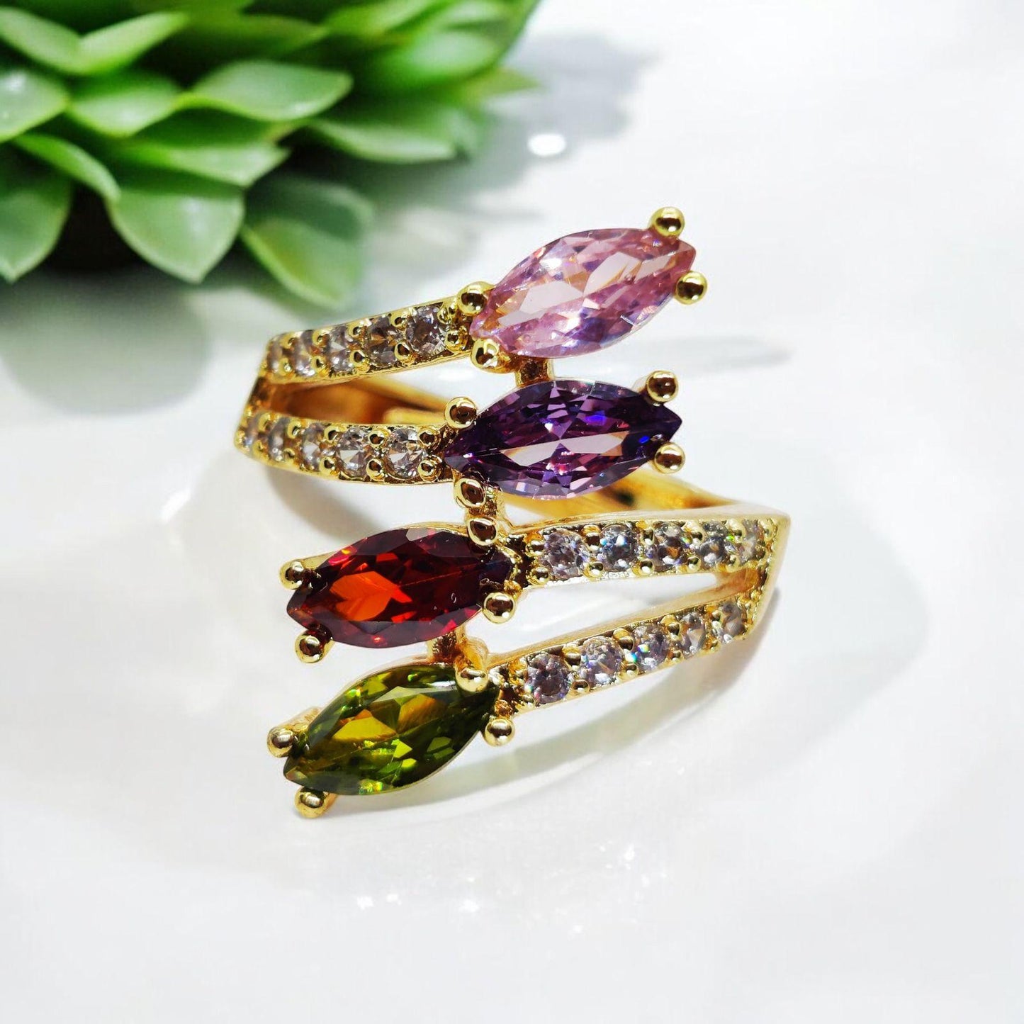 Multicolor Marquise Gemstone Ring - Premium Gold Plated Elegant Ring for Women 💍✨ - Dynamic Deals