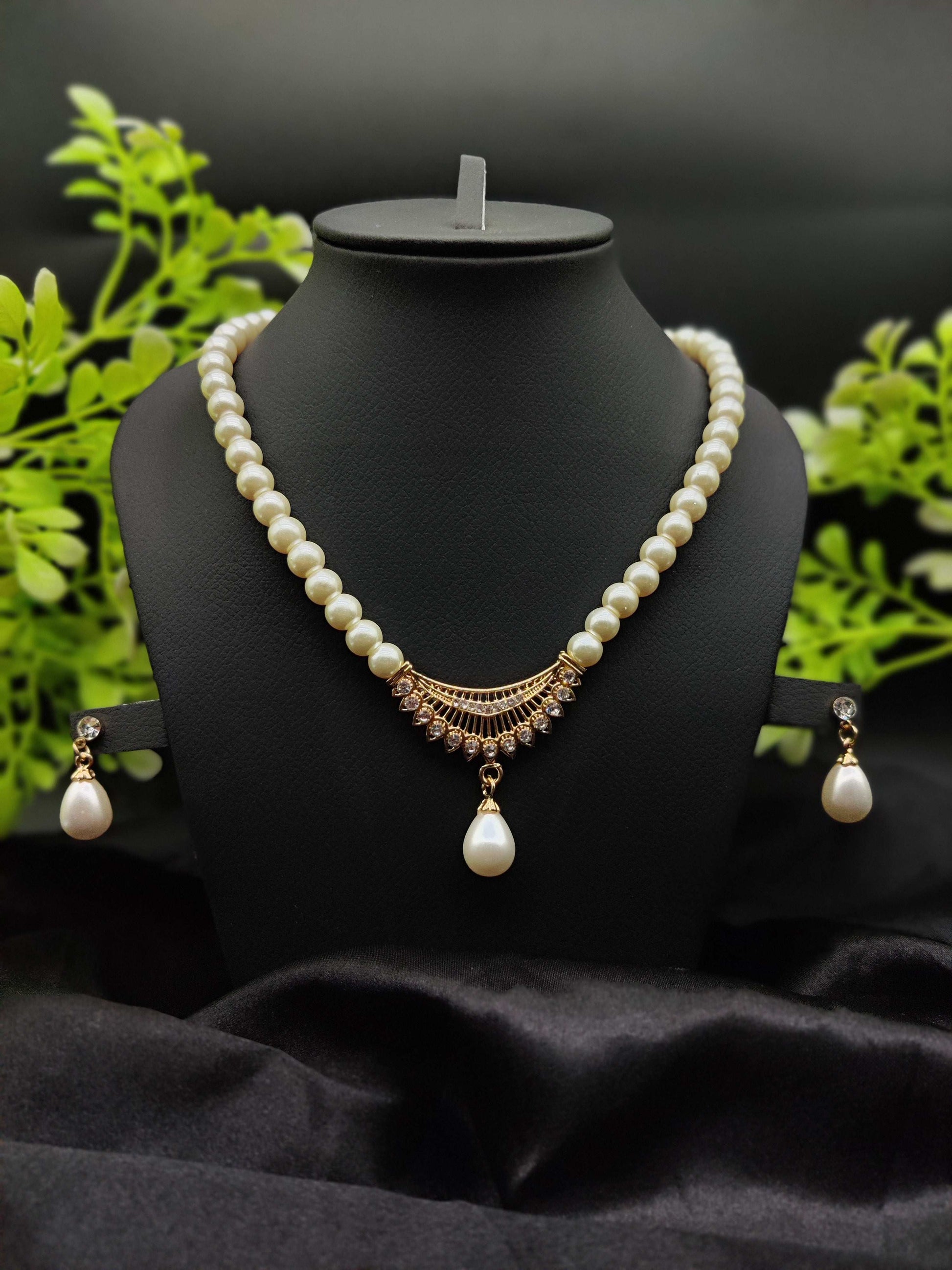 Pearl & Zircon Pendant Necklace & Earring Set - Timeless Beauty ✨🤍💎 - Dynamic Deals