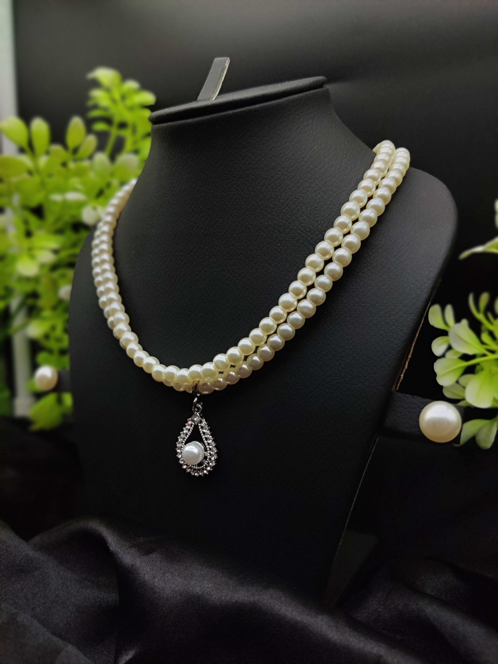 Pearl & Zircon Teardrop Pendant Necklace & Earring Set - Timeless Glamour ✨🤍💎 - Dynamic Deals