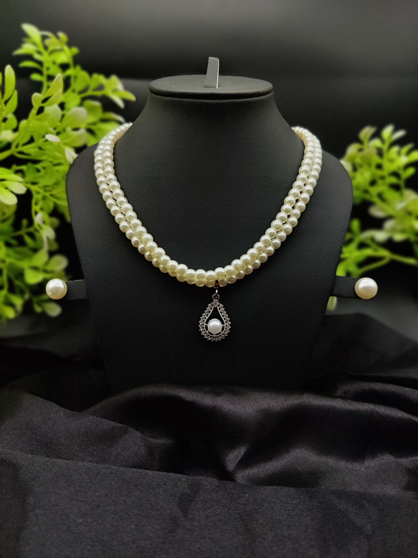 Pearl & Zircon Teardrop Pendant Necklace & Earring Set - Timeless Glamour ✨🤍💎 - Dynamic Deals