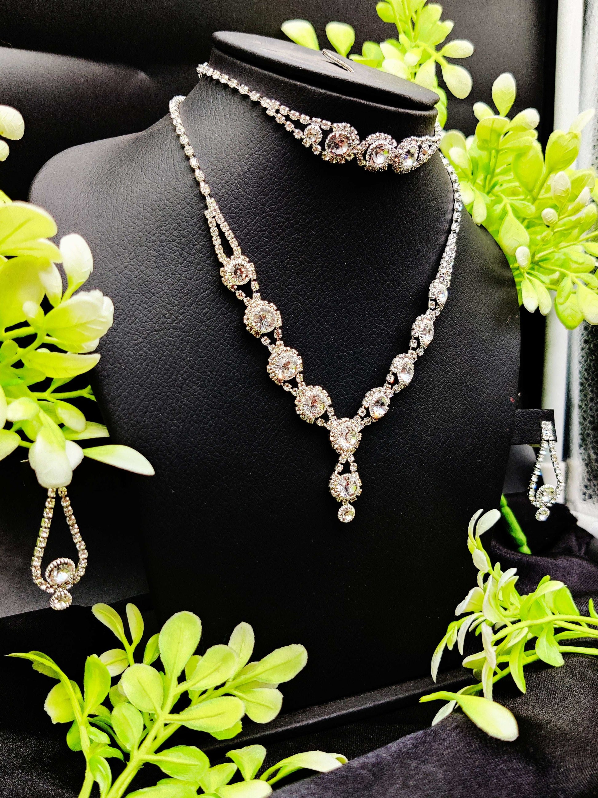 Regal Zircon Necklace, Bracelet & Earring Set - Triple the Sparkle ✨💎 - Dynamic Deals