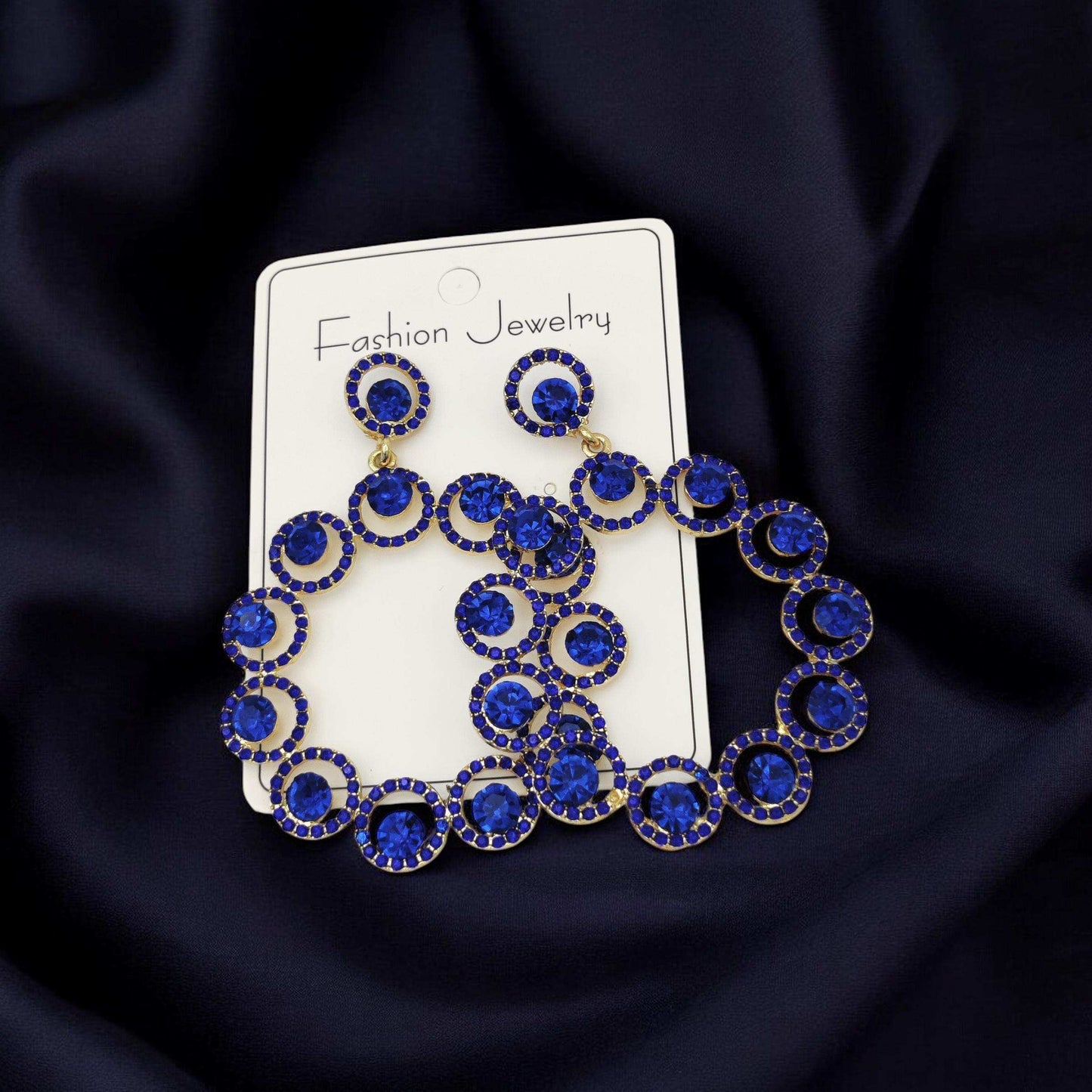 Royal Sapphire Blue Crystal Hoop Earrings – Statement Elegance Redefined - Dynamic Deals