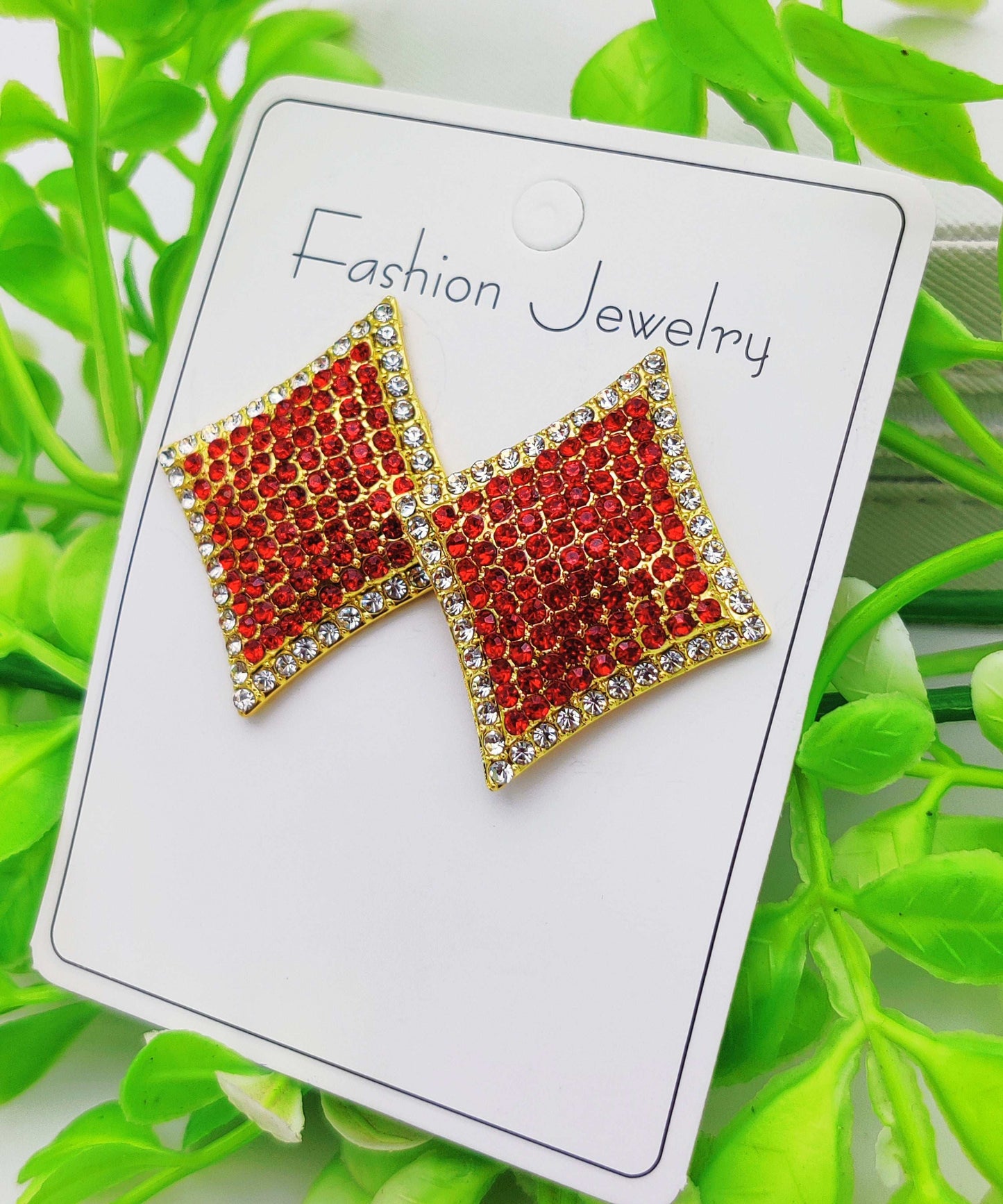 Ruby Red Crystal Stud Earrings - Bold Sparkle & Tarnish - Free ✨💎 - Dynamic Deals