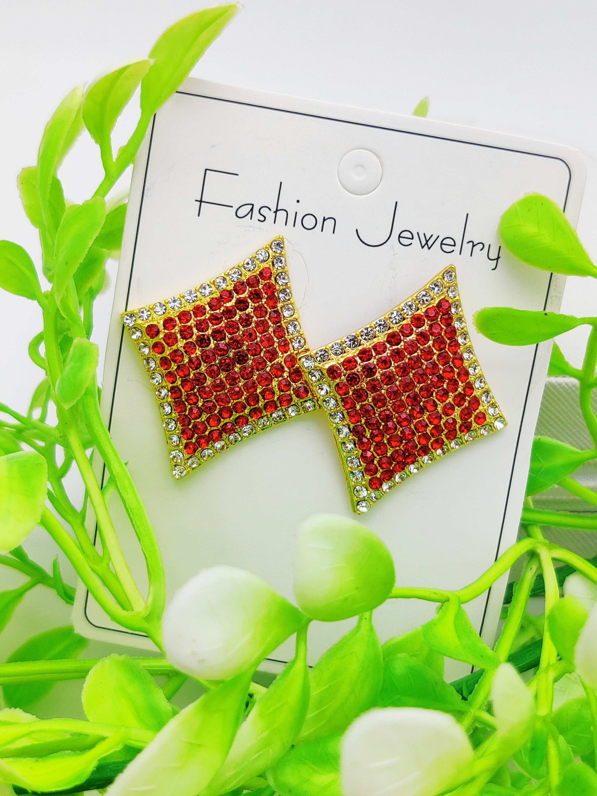 Ruby Red Crystal Stud Earrings - Bold Sparkle & Tarnish - Free ✨💎 - Dynamic Deals