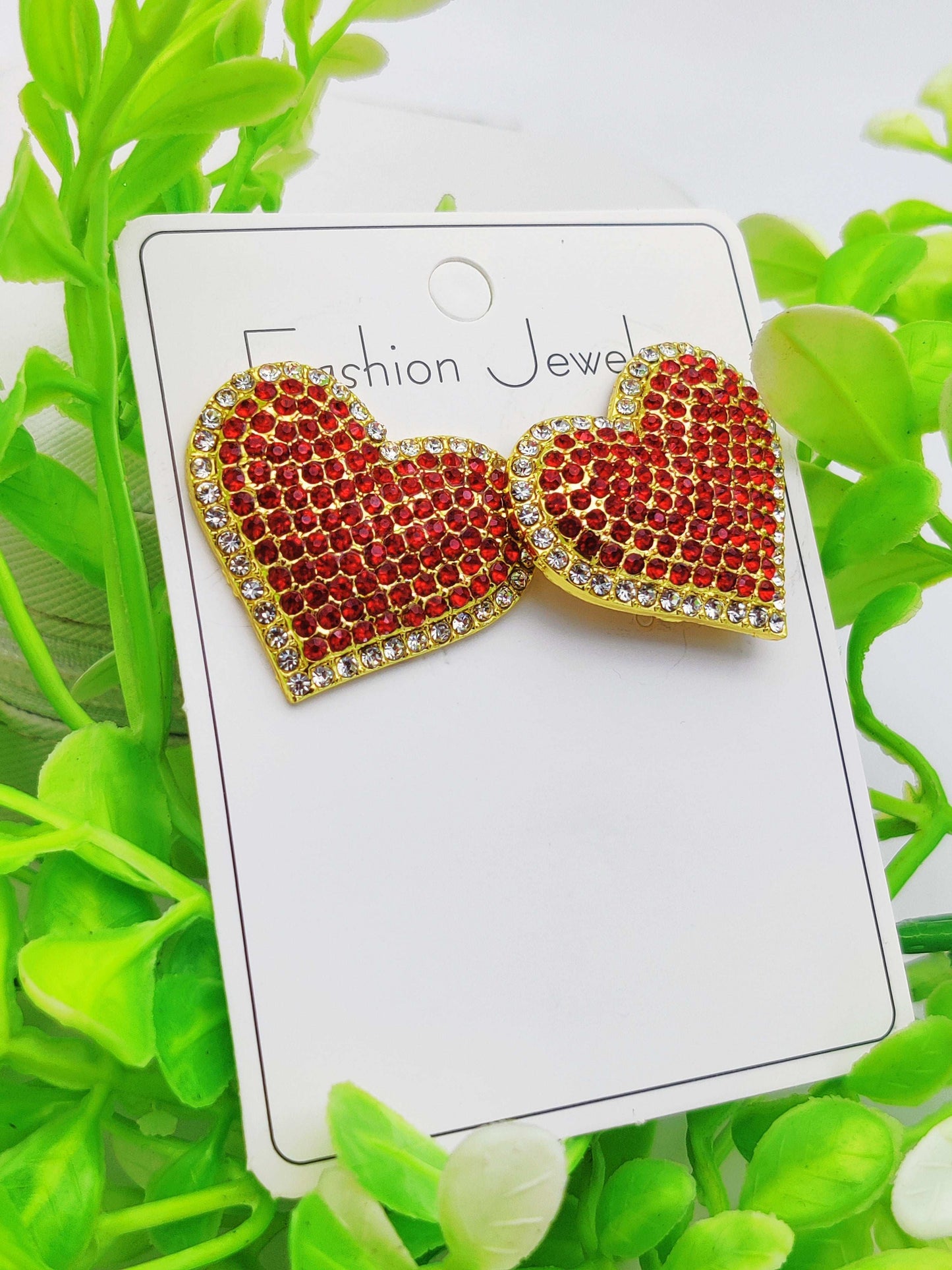 Ruby Red Heart Crystal Stud Earrings - Romantic Sparkle & Tarnish - Free ✨❤️💎 - Dynamic Deals