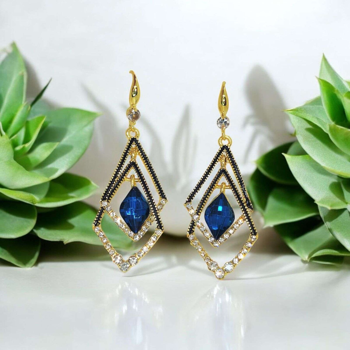 Stunning Royal Blue Gemstone Earrings – Luxury Gold - Plated Women's Jewelry for Weddings, Parties & Special Occasions. - Dynamic Deals