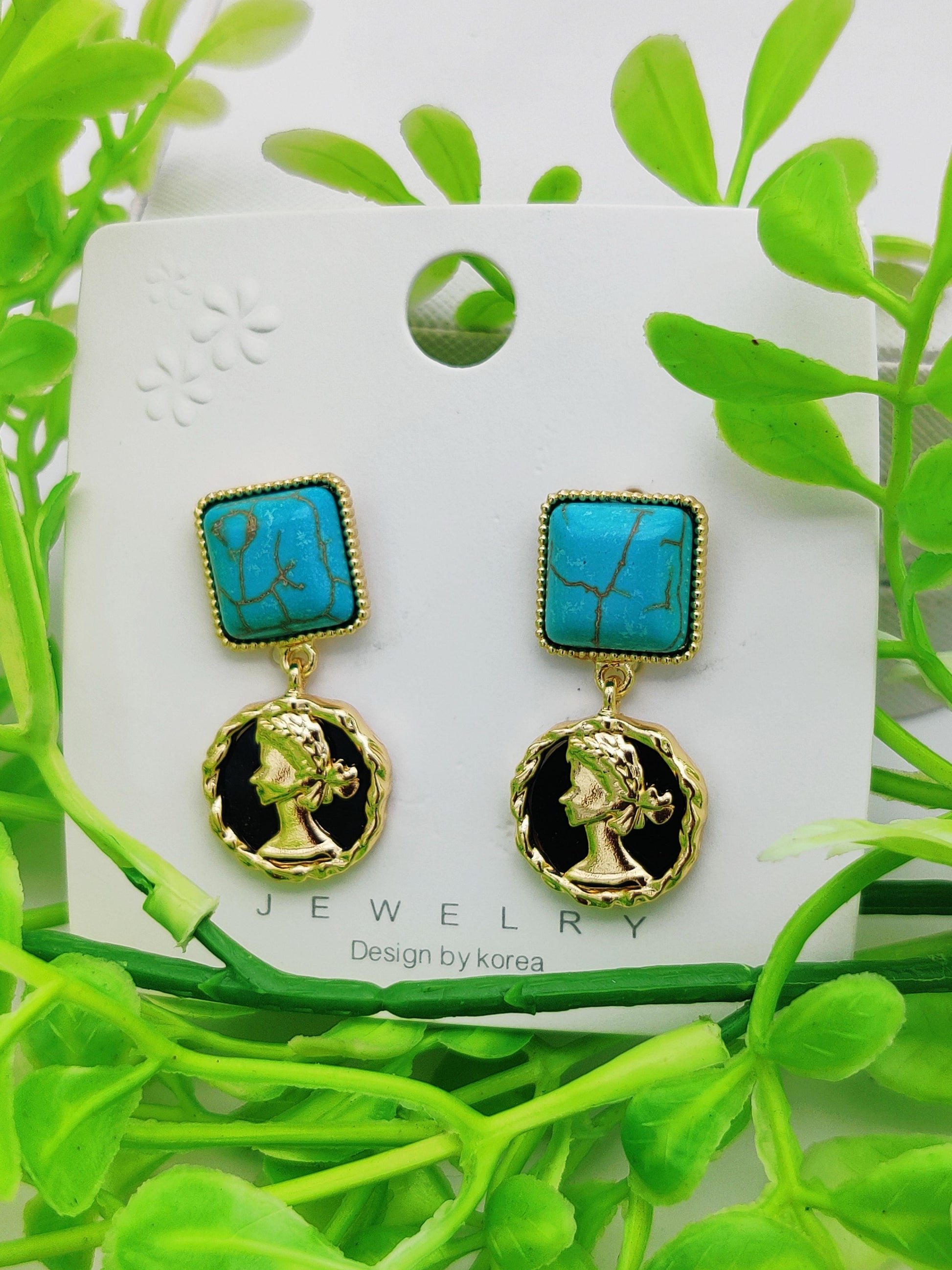 Turquoise & Gold Statement Earrings - Unique Design & Tarnish - Free ✨ - Dynamic Deals