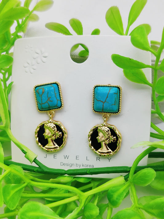 Turquoise & Gold Statement Earrings - Unique Design & Tarnish - Free ✨ - Dynamic Deals